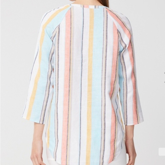 Chico’s Light Stripe Linen-Blend Popover Top Size 2/M - Picture 3 of 5